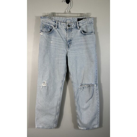 Allsaints Jeans Womens 31 32x27.5 Light Wash‎ Ava Straight Leg Distressed Cotton - Picture 1 of 10